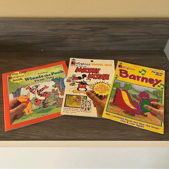 Other - Vintage Barney, Mickey, Winnie the Pooh Colorforms Playset Book 1993 lot of 3